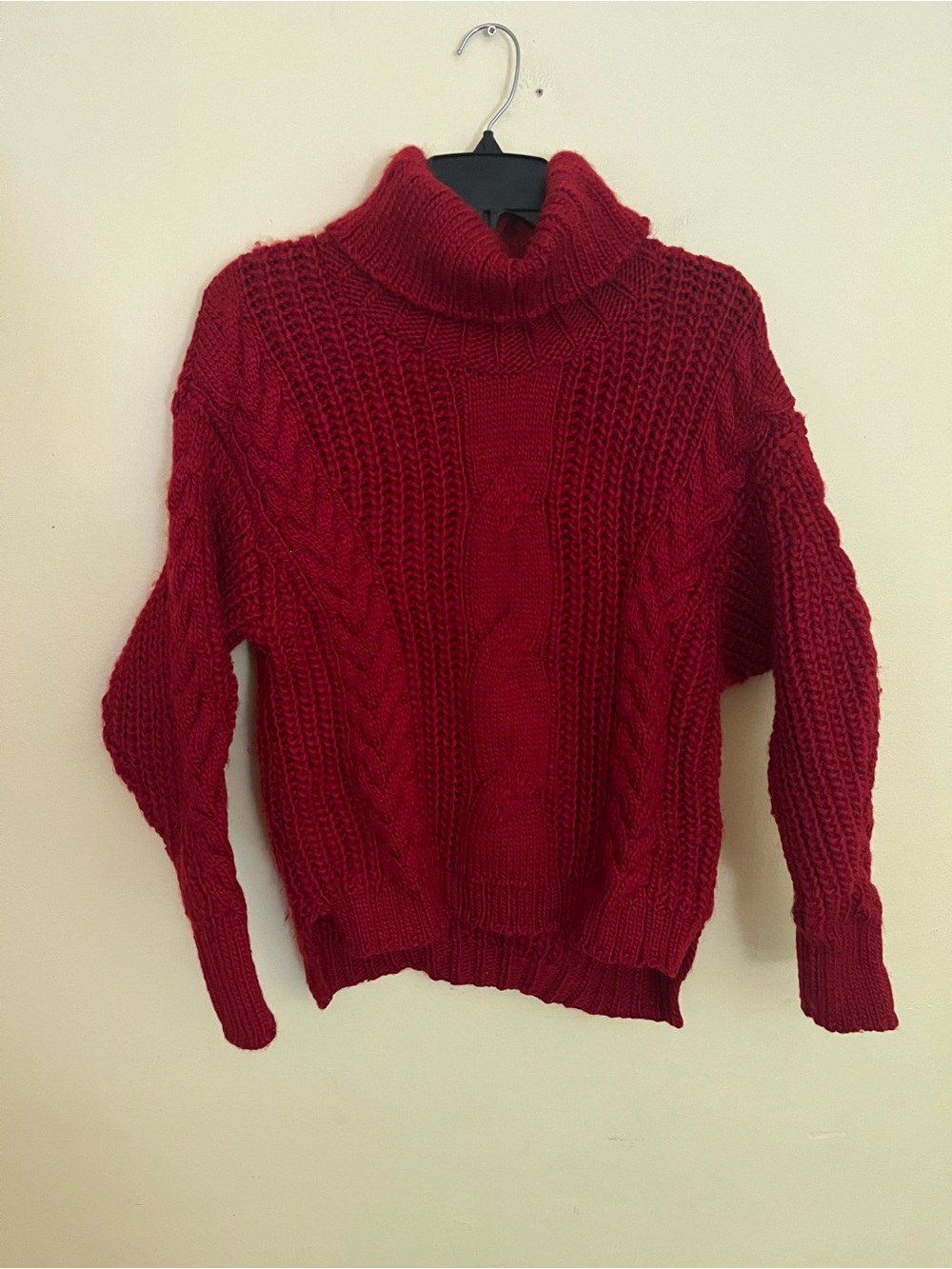 For The Republic Red Cable Knit Turtleneck Sweater